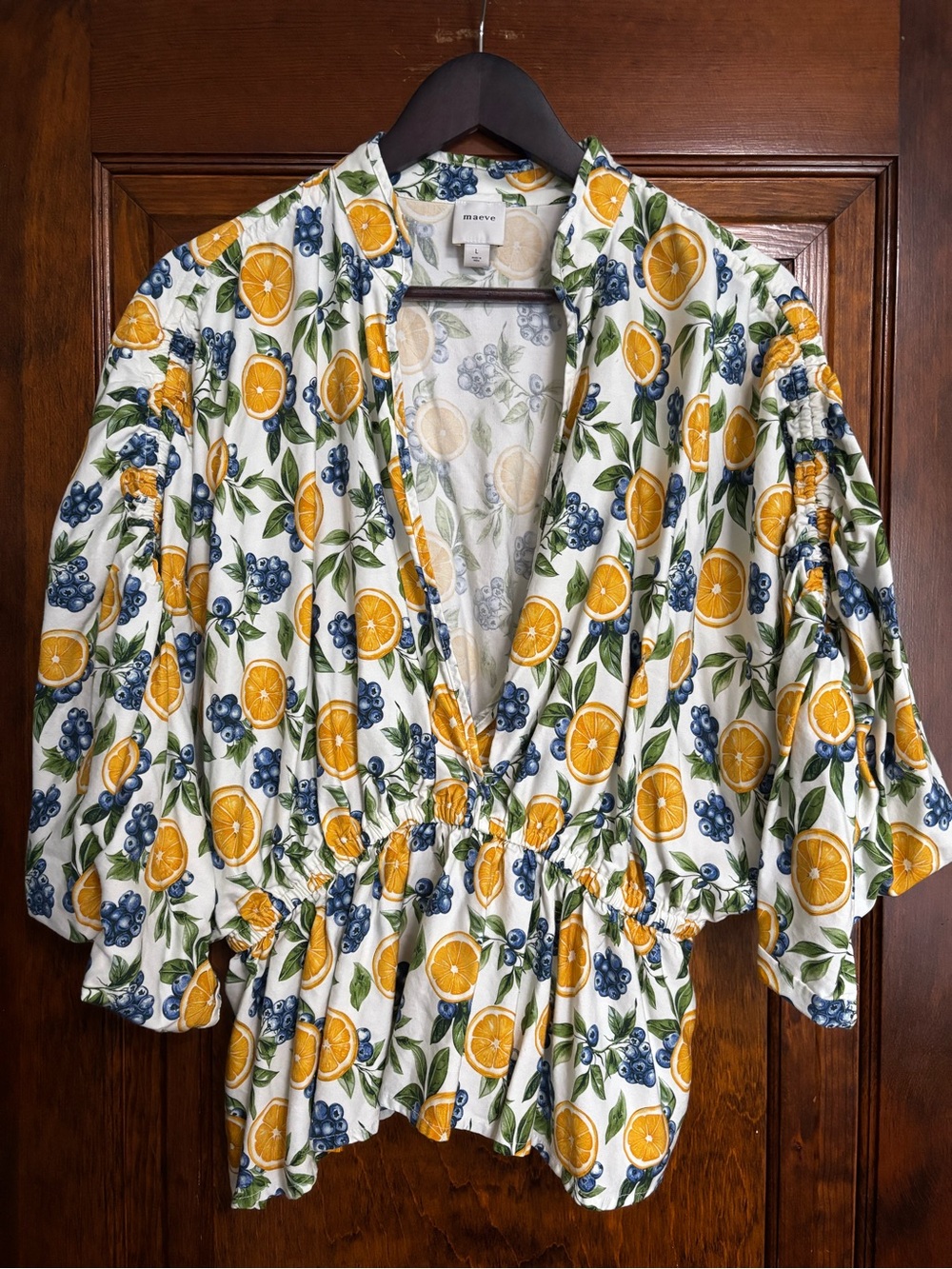 Anthropologie Maeve Short-Sleeve Ruched Peplum Blouse - Picture 2 of 8
